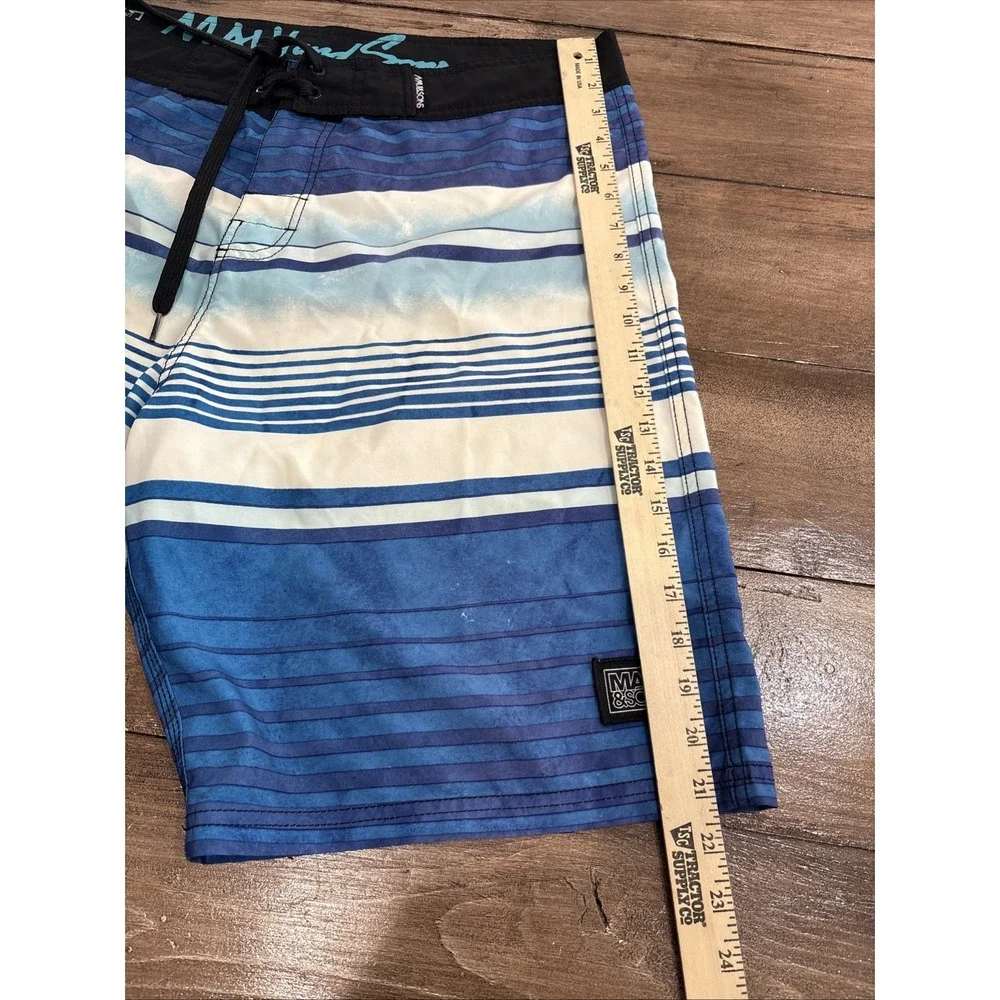 Board Shorts MAUI AND SONS Black shark Stretch  White Blue  Swim Trunk Sz 36